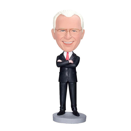 Business Gift Male Executive In Red Tie Custom Bobbleheads With Engraved Text