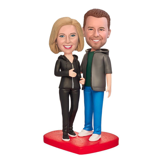 Couple In Sportswear Custom Bobbleheads With Engraved Text