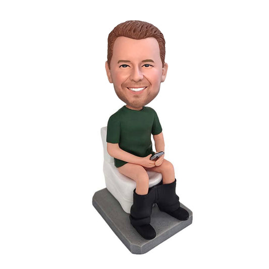 Man Sitting On Toilet Custom Bobblehead With Engraved Text