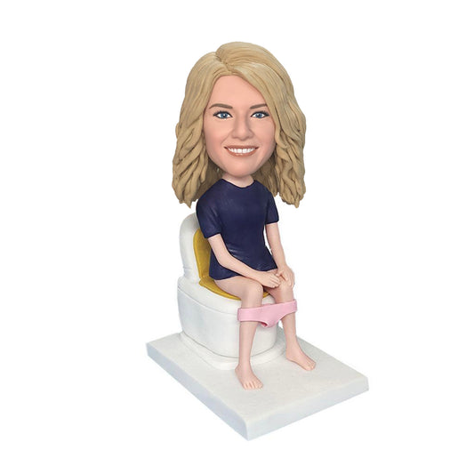 Woman Sitting On The Toilet Custom Bobblehead With Engraved Text